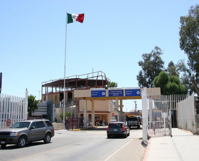 View of the Mexico USA border crossing post