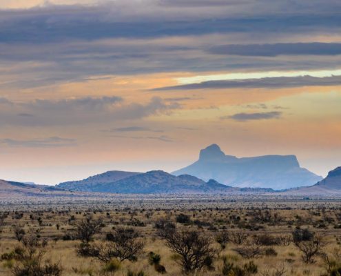 View of a mountain range in Texas during the evening