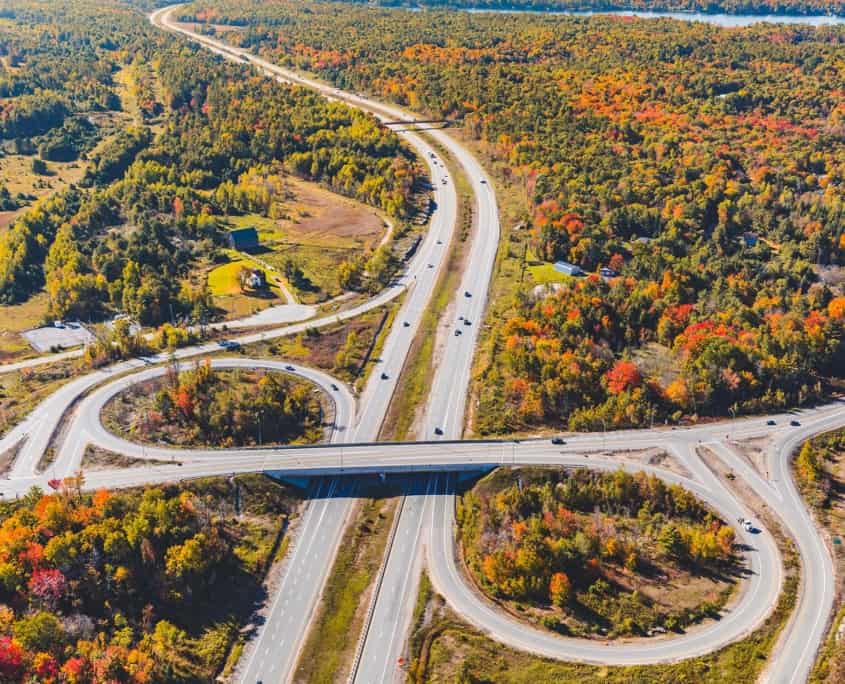 Overhead view of Canadian highway